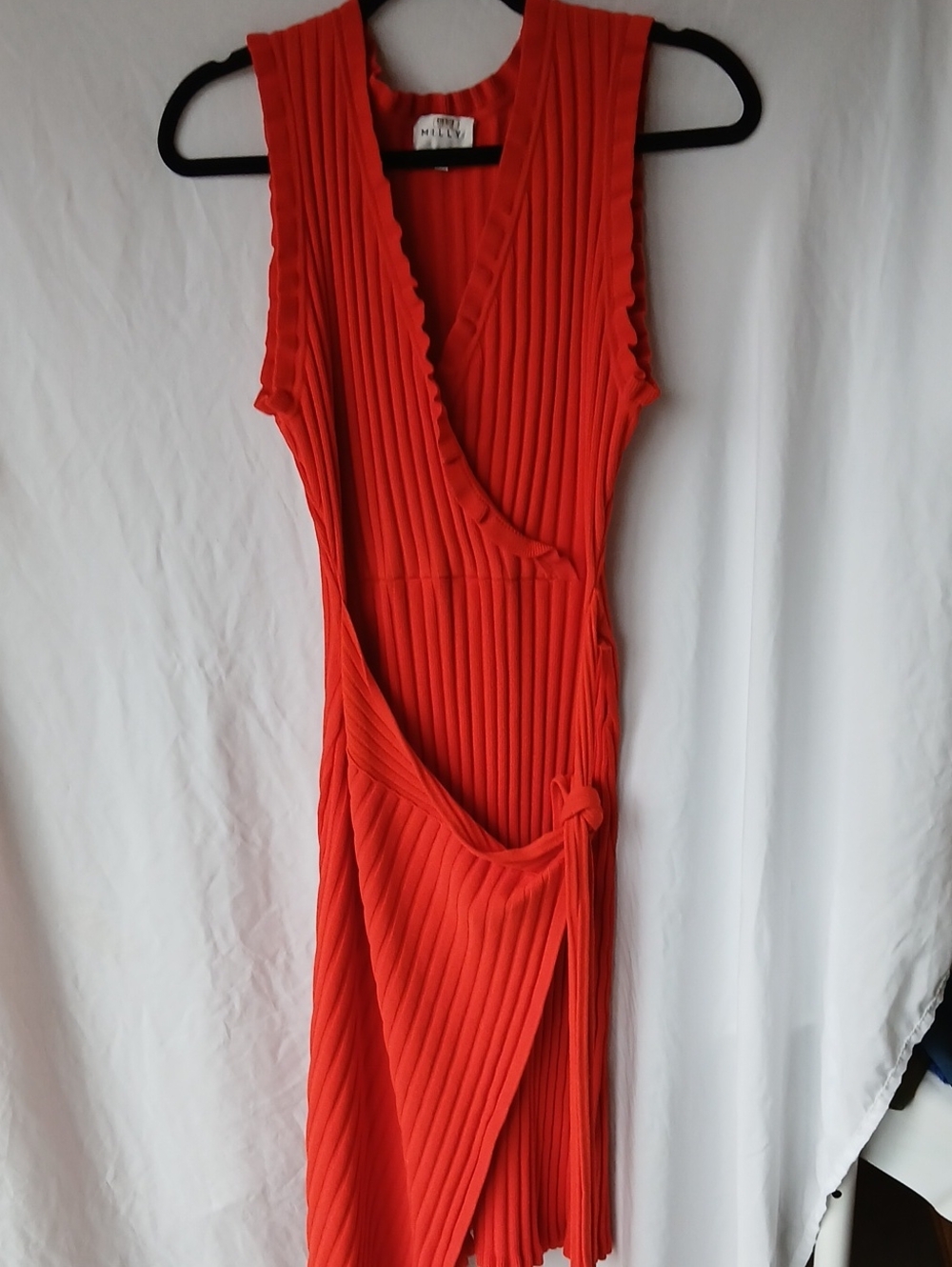 30. Milly Orange-Red One-Shoulder Pleated Wrap Dress